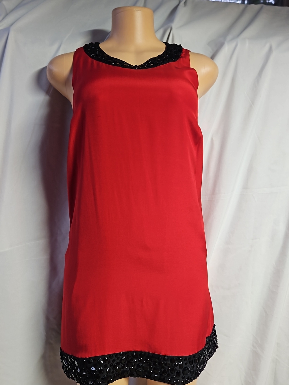 INC International Concepts Red Slip Dress with Black Sequin Trim